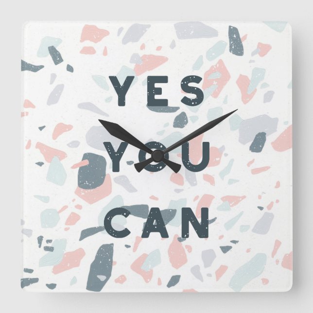 Reloj Cuadrado Typography - Yes You Can (Anverso)