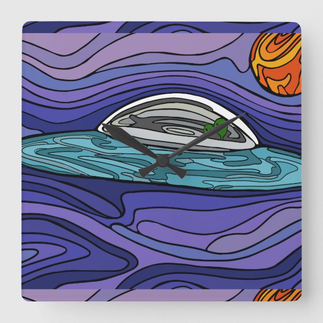 Reloj Cuadrado UFO de nave espacial Alien UAP paranormal (Anverso)