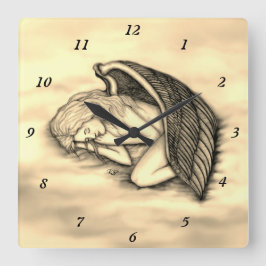Reloj Cuadrado Un ángel dormido en el cielo nubes diseño de oro