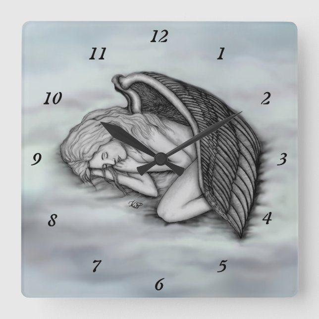 Reloj Cuadrado Un ángel durmiente en las nubes del cielo (Anverso)