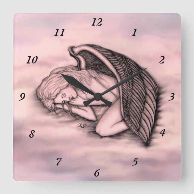 Reloj Cuadrado Un ángel durmiente en las nubes del cielo en el ro (Anverso)