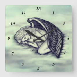 Reloj Cuadrado Un ángel durmiente en las nubes del cielo en verde