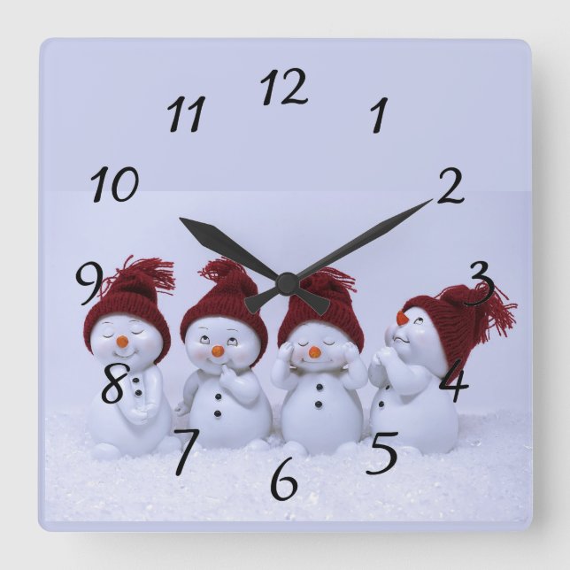 Reloj Cuadrado Un cuarteto de muñecos de nieve (Anverso)