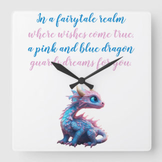 Reloj Cuadrado Un dragón rosa y azul te guarda sueños