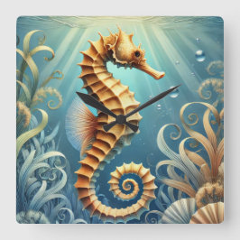 Reloj Cuadrado Un elegante caballito de mar nadando bajo el agua