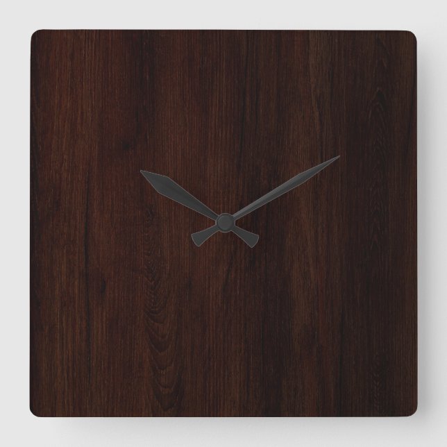 Reloj Cuadrado Un fondo de madera oscura (Anverso)