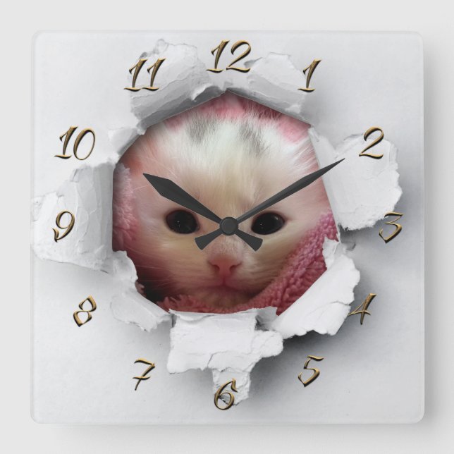 Reloj Cuadrado Un gatito chistoso (Anverso)