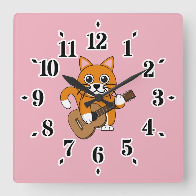 Reloj Cuadrado Un gato blanco Naranja lindo tocando Personalizado (Anverso)