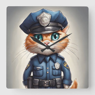 Reloj Cuadrado Un gato Naranja en arte acuático con uniforme de p
