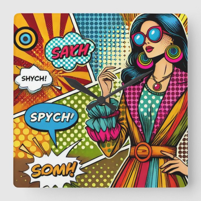 Reloj Cuadrado Un ilustracion de moda al estilo retro del pop (Anverso)