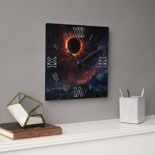 Reloj Cuadrado Un impresionante eclipse solar con arte de Xzendor