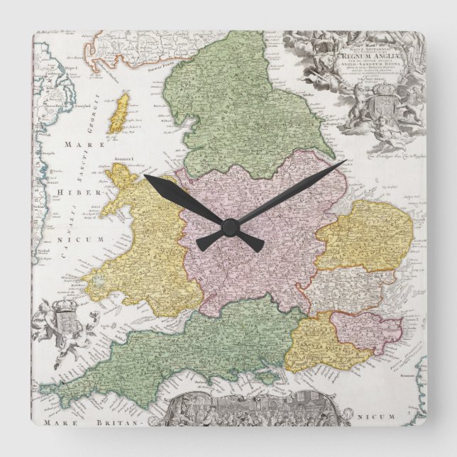 Reloj Cuadrado Un mapa de Inglaterra el | 1760 (Anverso)