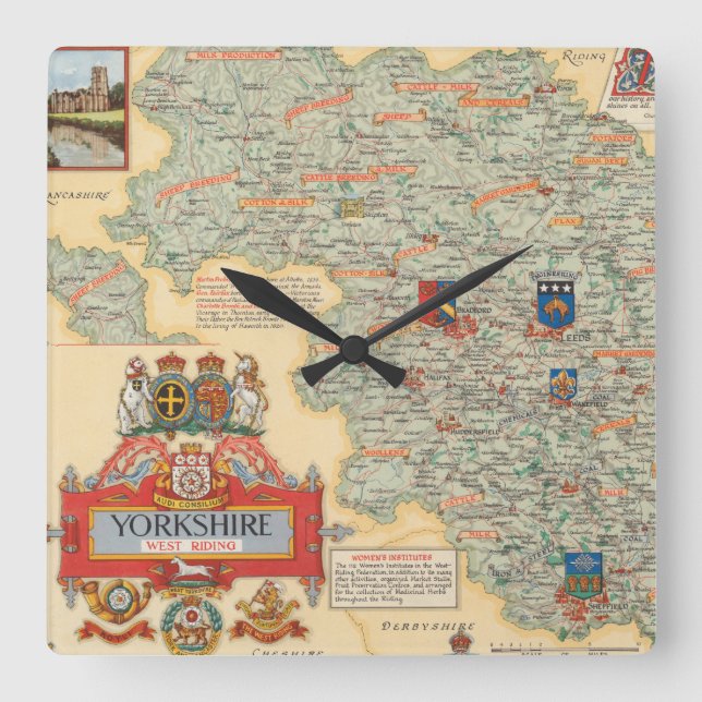 Reloj Cuadrado Un mapa de Yorkshire: Montar a caballo del oeste (Anverso)