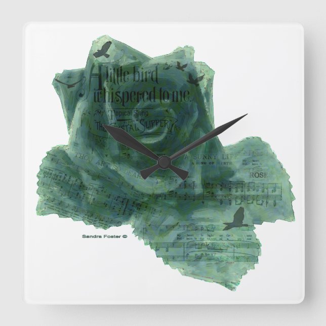 Reloj Cuadrado Un Pequeño Pájaro Me Dijo Rosa (Anverso)