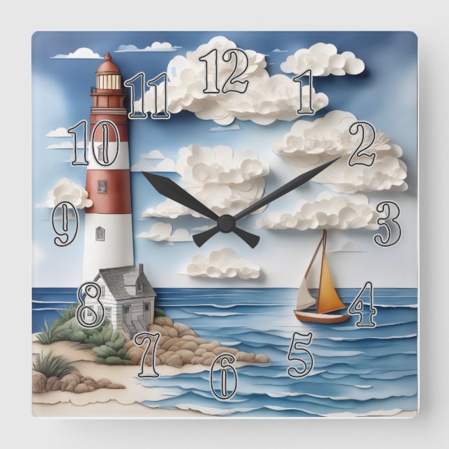 Reloj Cuadrado Un sueño de papel costero 3 (Anverso)