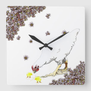 Reloj Cuadrado Una gallina y chicas