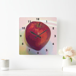 Reloj Cuadrado Una gran manzana roja