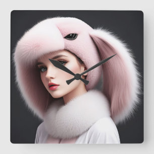 Reloj Cuadrado Una mujer con gorra de conejo