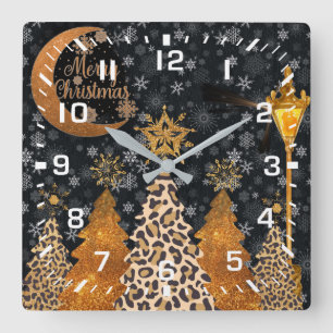 Reloj Cuadrado Una Navidad Salvaje y Glamurosa de Leopardo
