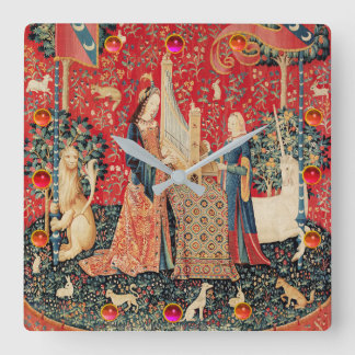 RELOJ CUADRADO UNICORN Y SEÑORA JUGANDO ÓRGANO, ANIMALES DE COLOR