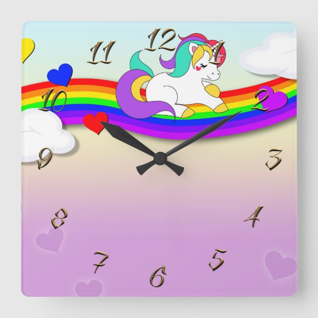 Reloj Cuadrado Unicornio (Anverso)