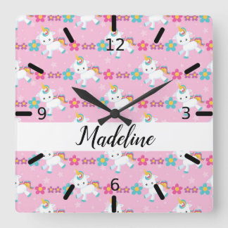 Reloj Cuadrado Unicornio, bebé floral personalizado