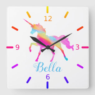 Reloj Cuadrado Unicornio colorido
