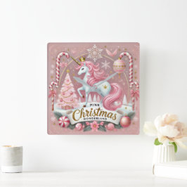 Reloj Cuadrado Unicornio de la Tierra de las Maravillas de Navida