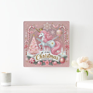 Reloj Cuadrado Unicornio de la Tierra de las Maravillas de Navida