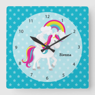 Reloj Cuadrado Unicornio * Elija el color de fondo