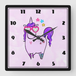 Reloj Cuadrado Unicornio lindo en gafas cardiacas