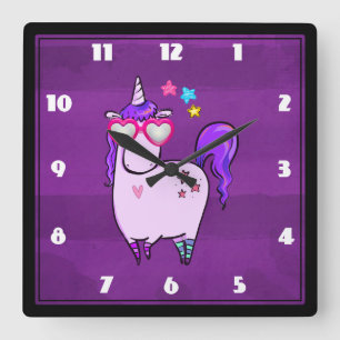Reloj Cuadrado Unicornio lindo en gafas cardiacas