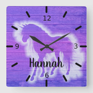 Reloj Cuadrado Unicornio morado personalizado