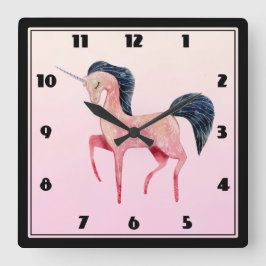 Reloj Cuadrado Unicornio nórdico rosa con mango negro