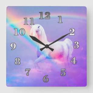 Reloj Cuadrado Unicornio y arco iris