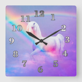 Reloj Cuadrado Unicornio y arcoiris