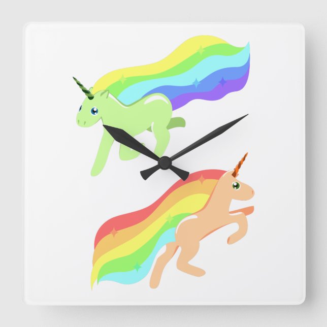 Reloj Cuadrado Unicornios Arcoíris (Anverso)