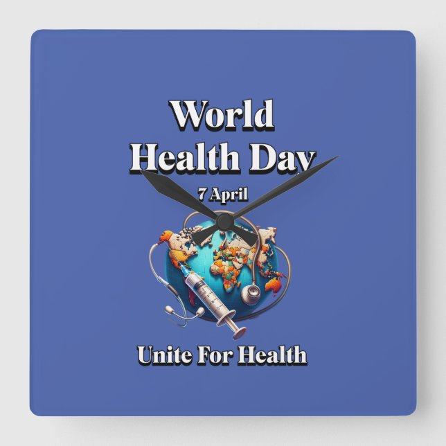 Reloj Cuadrado Unidos Por La Salud. Día Mundial de la Salud. Cami (Anverso)