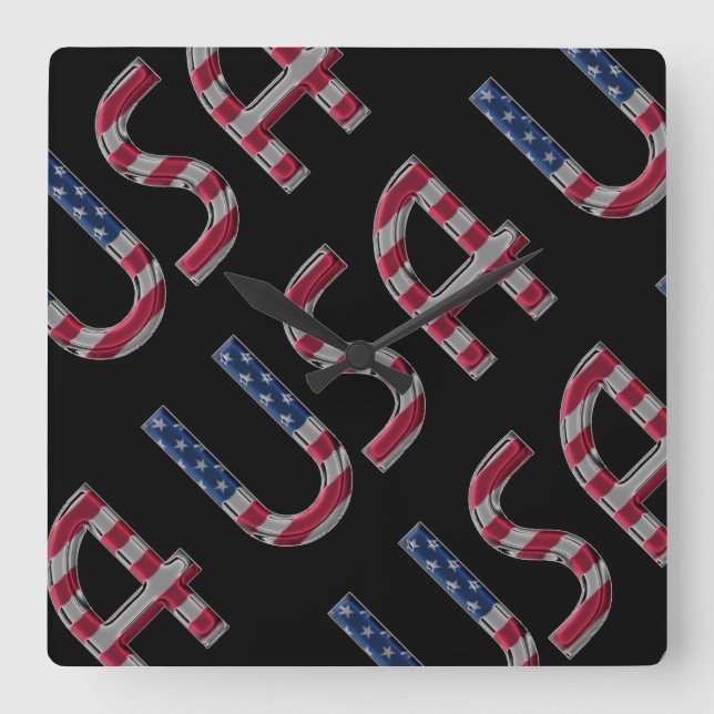 Reloj Cuadrado USA American Flag Colors Typography (Anverso)