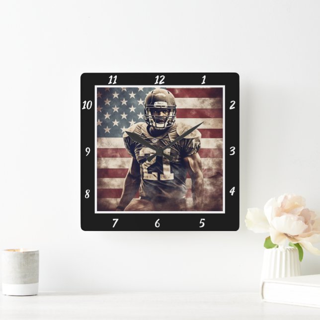 Reloj Cuadrado USA Flag Football Player (Hogar)