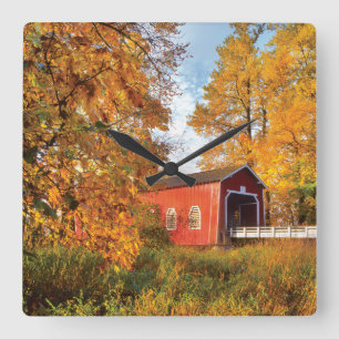 Reloj Cuadrado USA, Oregon. Shimanek Covered Bridge In Morning