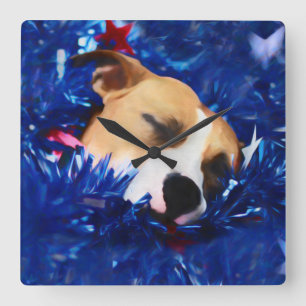 Reloj Cuadrado USA Patriotic Dog American Pit Bull Terrier