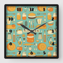 Reloj Cuadrado Utensilios modernos de cocina hipster de mediados