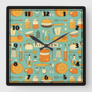 Reloj Cuadrado Utensilios modernos de cocina hipster de mediados 