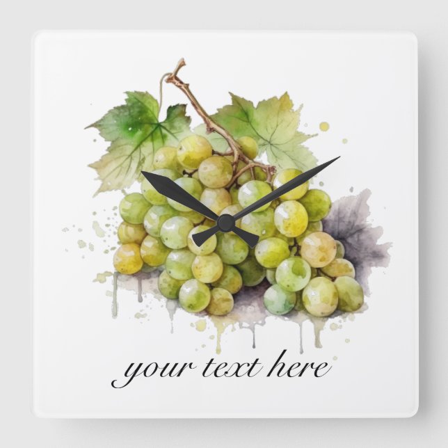 Reloj Cuadrado Uvas acuáticas de viñedo, personalizado (Anverso)