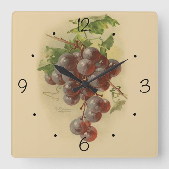 Reloj Cuadrado Uvas de vintage (Anverso)