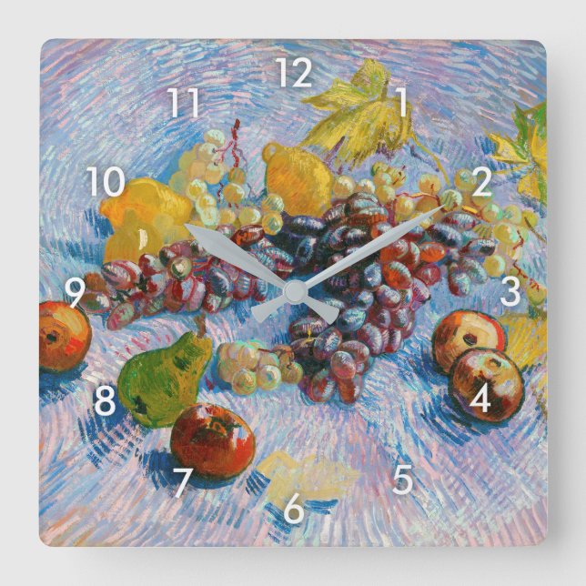 Reloj Cuadrado Uvas, leones, peras y manzanas, Van Gogh (Anverso)