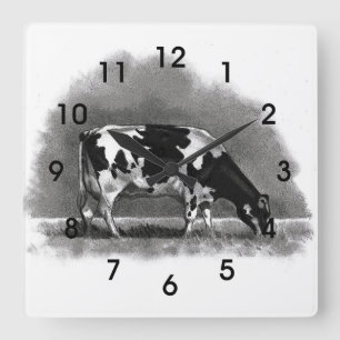 Reloj Cuadrado Vaca de Holstein que pasta: Arte original del