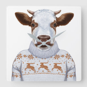 Reloj Cuadrado Vaca del suéter del navidad