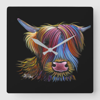 Reloj Cuadrado Vaca escocesa "PODGER" por Shirley M